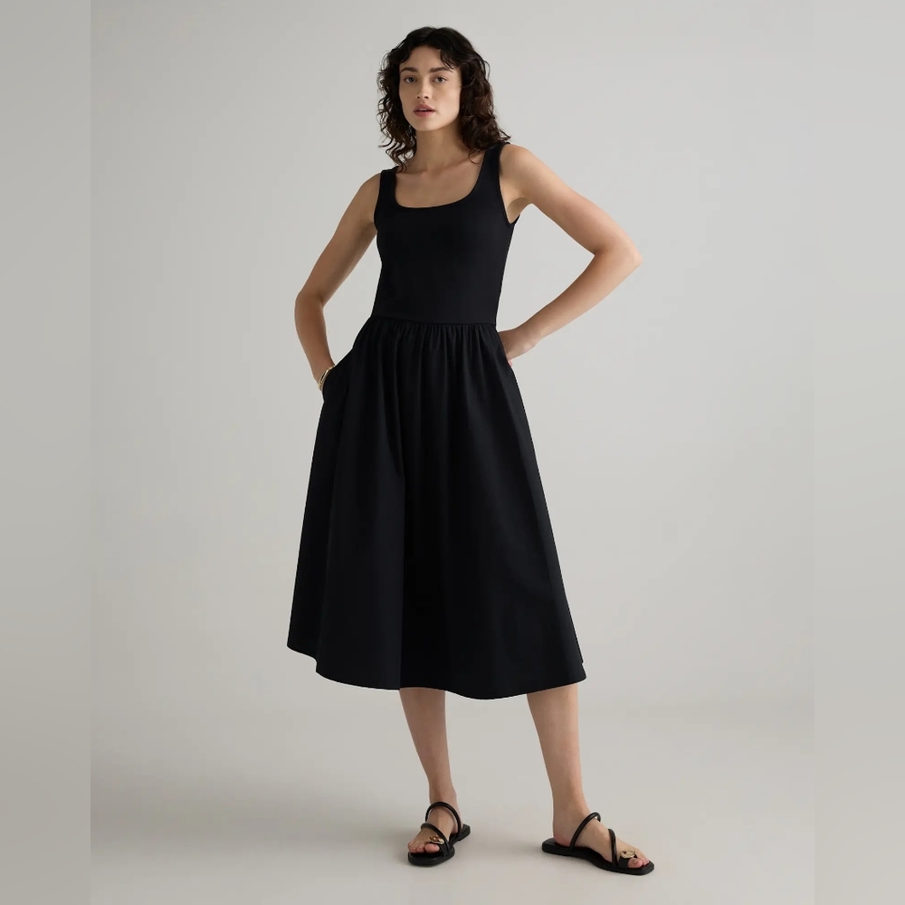 Quince Black Midi Dress with Scoop Neck